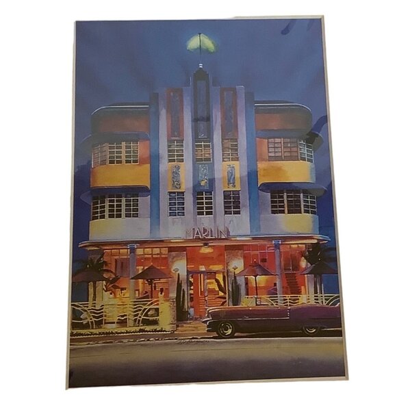 Marlin Art Deco Print By Mark Rutkowski South Beach Miami, Florida Signed - Picture 1 of 6